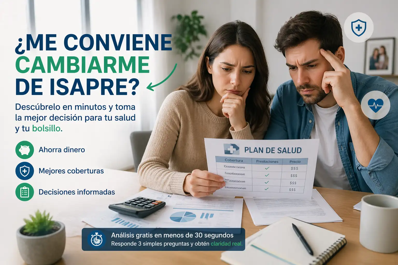 persona evaluando cambiarse de isapre en Chile revisando plan de salud y gastos médicos