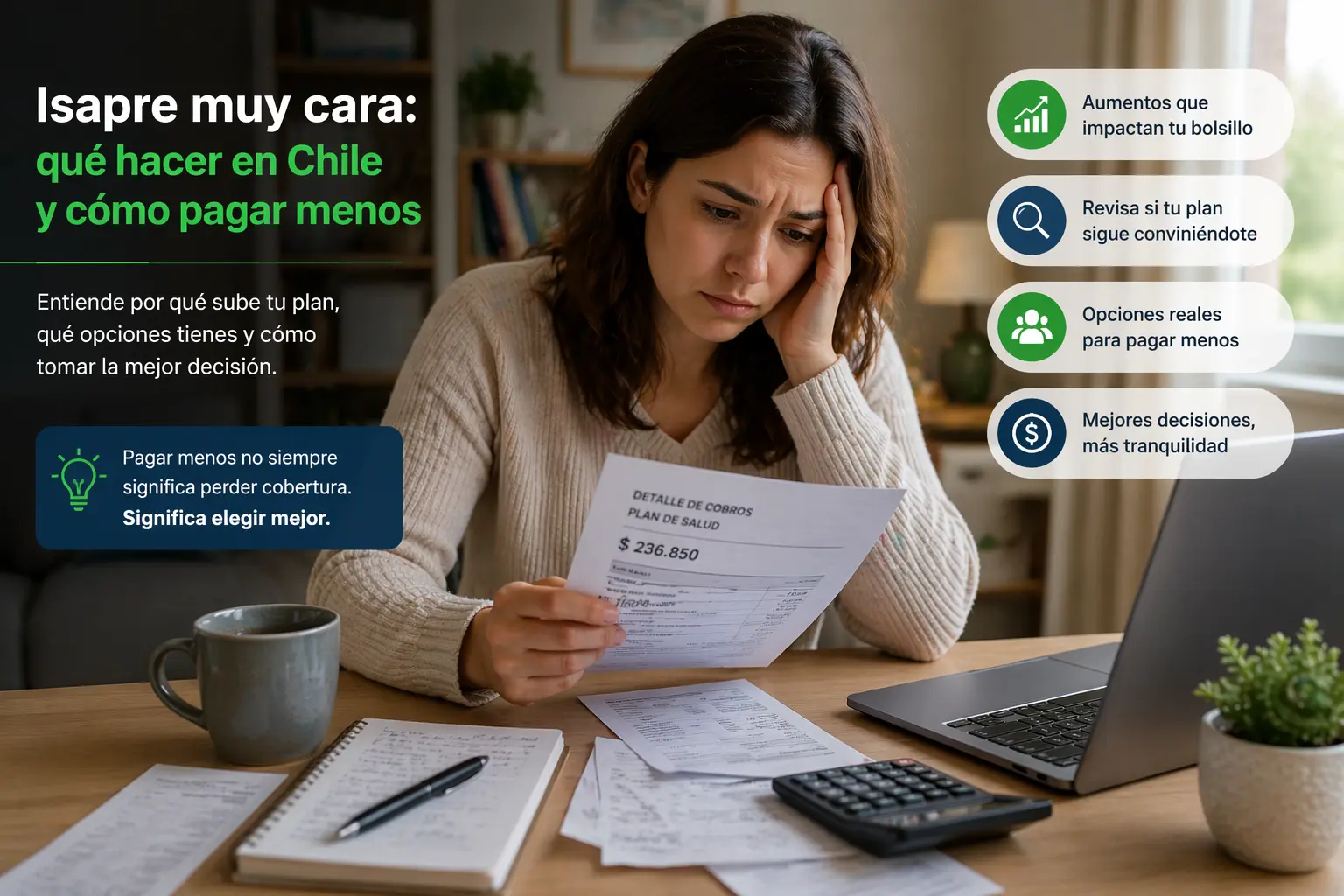 persona preocupada porque su isapre está muy cara en Chile revisando gastos de salud