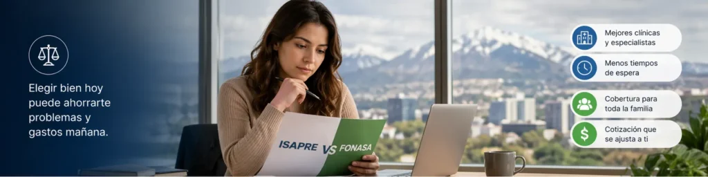 persona analizando isapre vs fonasa en Chile antes de elegir su plan de salud