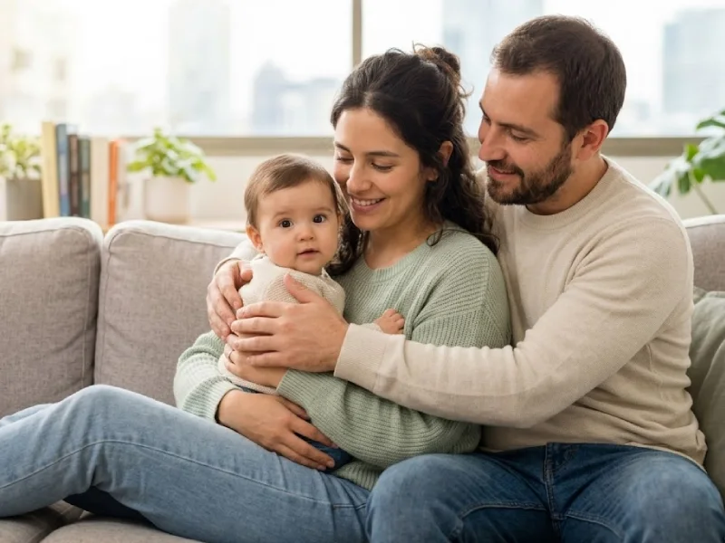 Familia revisando cobertura de Isapre para hijos y maternidad